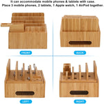 Bamboo Charging Station with 5 USB Ports & Organizer | Compatible with Smartphones, Tablets, and Smartwatches | Includes Cable Set