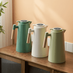 Double-Walled Thermos Bottle with Temperature Display and Wooden Handle