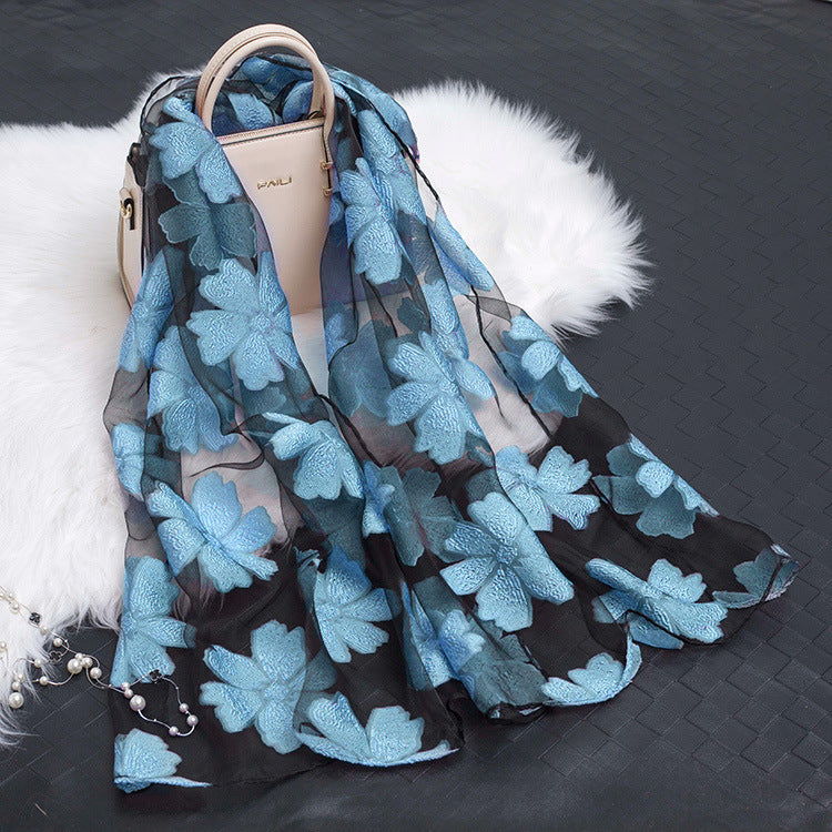 Cut Flower Hollow Motif Silk Scarf
