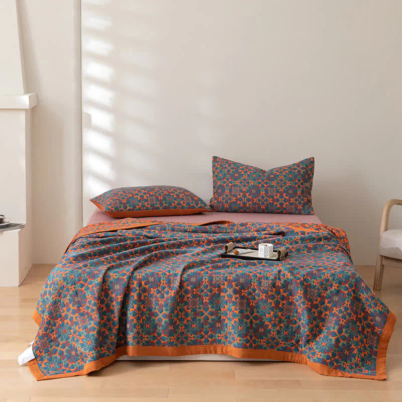 Blue Patterned Six-Layer Cotton Quilt – Comfort Blanket