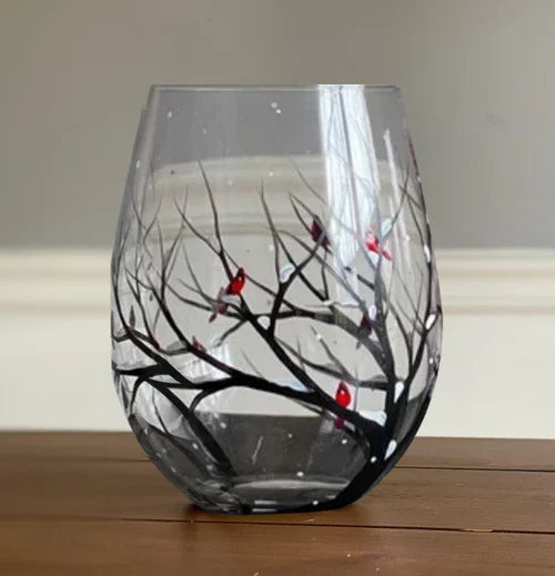 Hand-Painted Art Wine Glasses Featuring Four Seasons Design