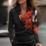 Elegant Long Sleeve Women's Blouse with Soft Draping Neckline and Relaxed Fit