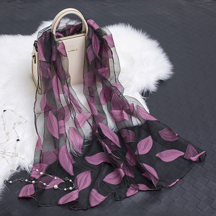 Cut Flower Hollow Motif Silk Scarf