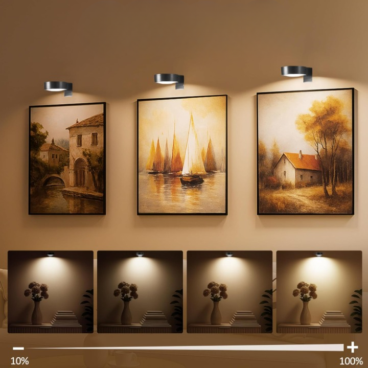 Remote-Controlled Wireless LED Picture Light – Magnetic, No Drilling, Available in Gold or Black