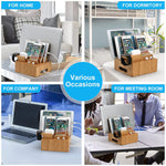 Bamboo Charging Station with 5 USB Ports & Organizer | Compatible with Smartphones, Tablets, and Smartwatches | Includes Cable Set