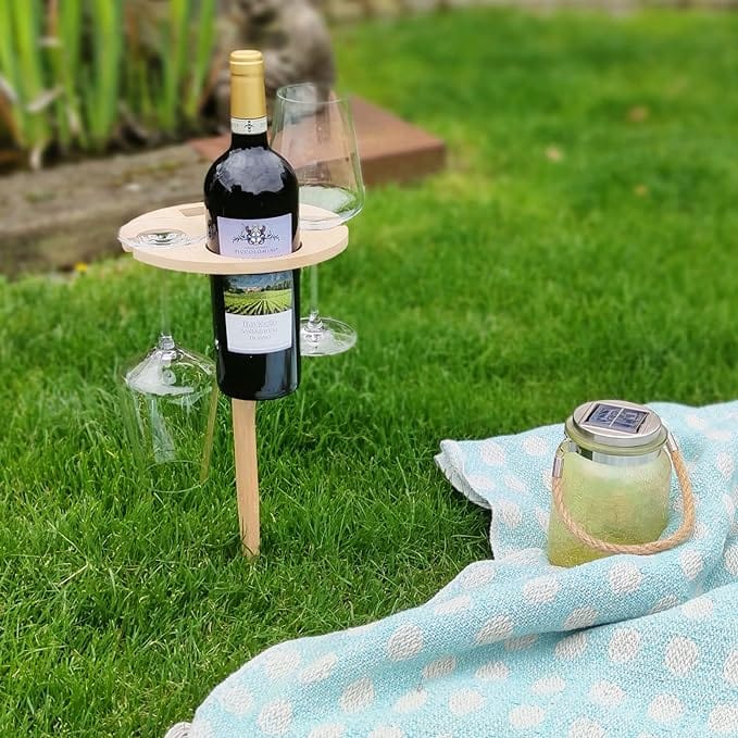 Portable Foldable Wooden Picnic Table with Wine Holder | Outdoor Table for 2 | Ideal for Camping, Beach, and Travel
