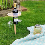 Portable Foldable Wooden Picnic Table with Wine Holder | Outdoor Table for 2 | Ideal for Camping, Beach, and Travel