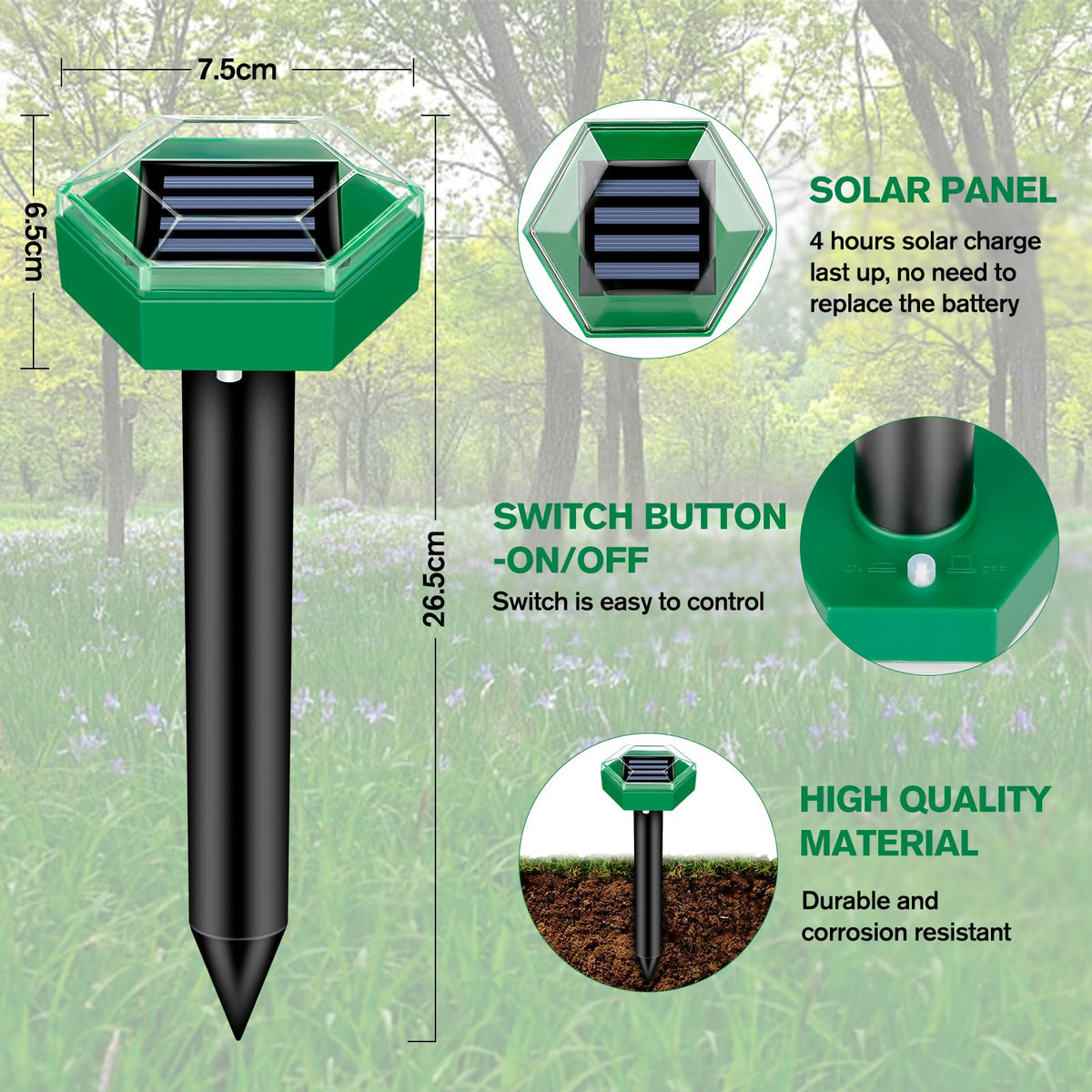 4-Pack Ultrasonic Mole Repellent