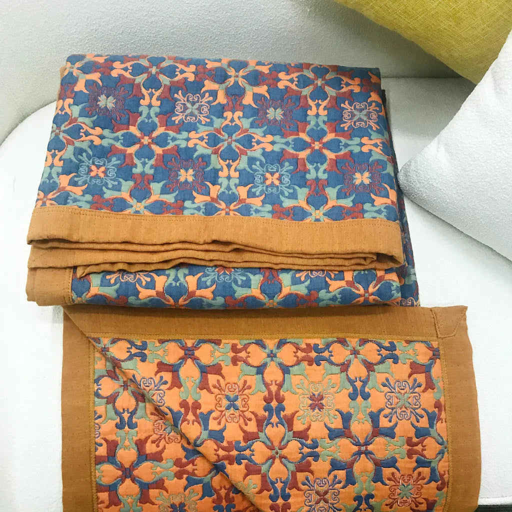 Blue Patterned Six-Layer Cotton Quilt – Comfort Blanket