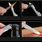 Folding Precision Knife with 10 Replacement Blades | Compact Stainless Steel Craft Knife for DIY and Detailed Work