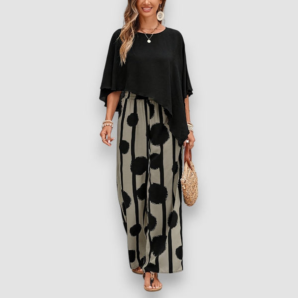 Women's Asymmetrical Two-Piece Set | Elegant Outfit with Tailored Pants for Chic Style