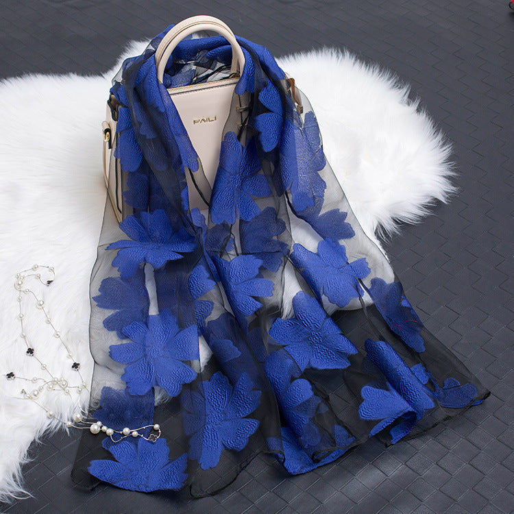 Cut Flower Hollow Motif Silk Scarf