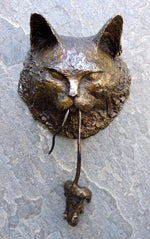 Bronze Cat Door Knocker with Mouse Pendant | Handmade Wall Decor for Cat Enthusiasts