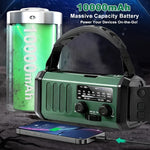 Emergency Radio with 10,000 mAh Power Bank | Solar, Crank & USB-C Charging | LED Light, SOS Alarm & Compass | AM/FM/NOAA