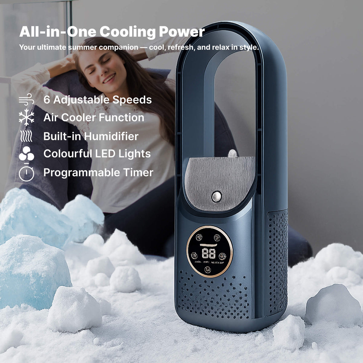 Bladeless Portable Air Cooler | Ultra-Quiet, Ergonomic Design Perfect for Home and Office Use