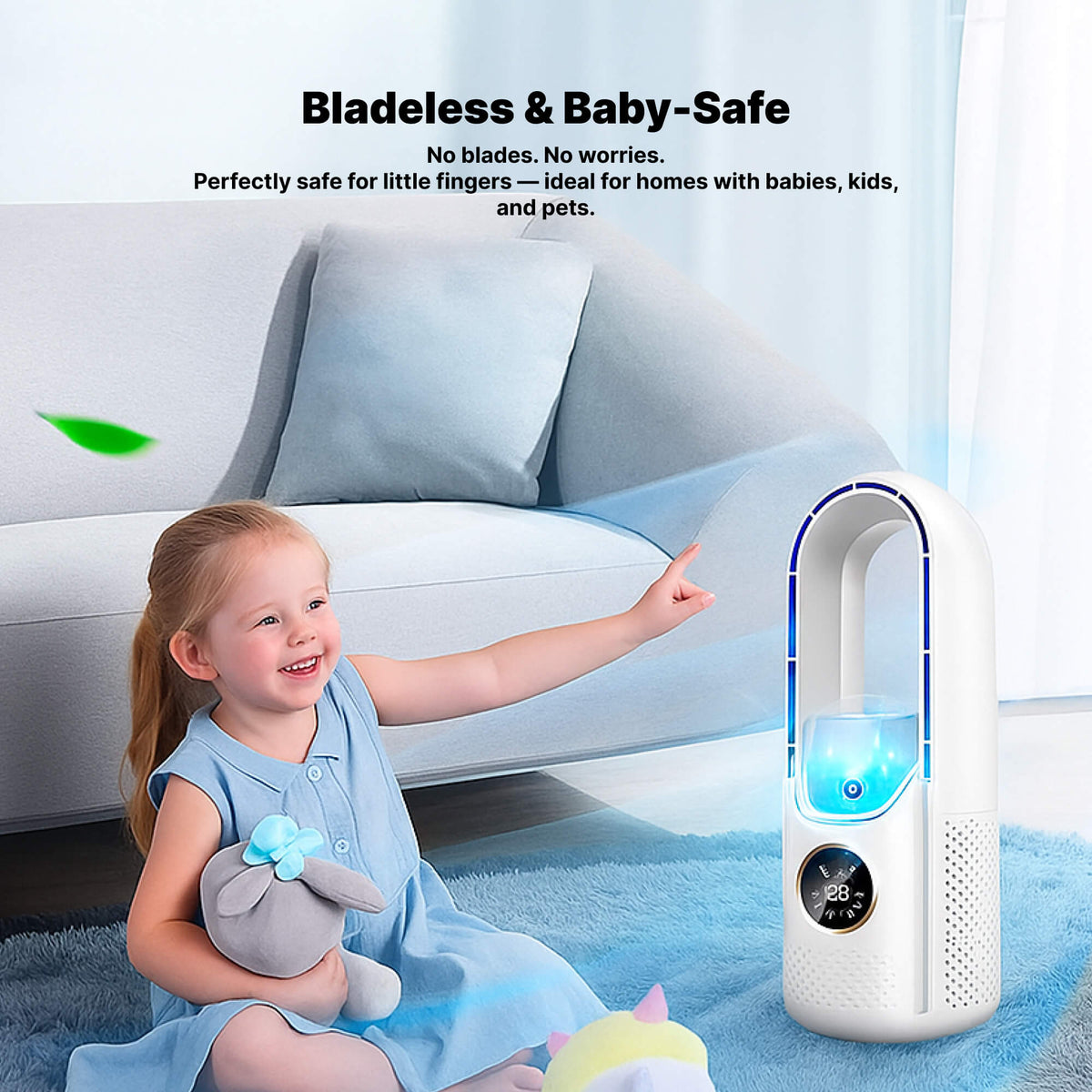 Bladeless Portable Air Cooler | Ultra-Quiet, Ergonomic Design Perfect for Home and Office Use