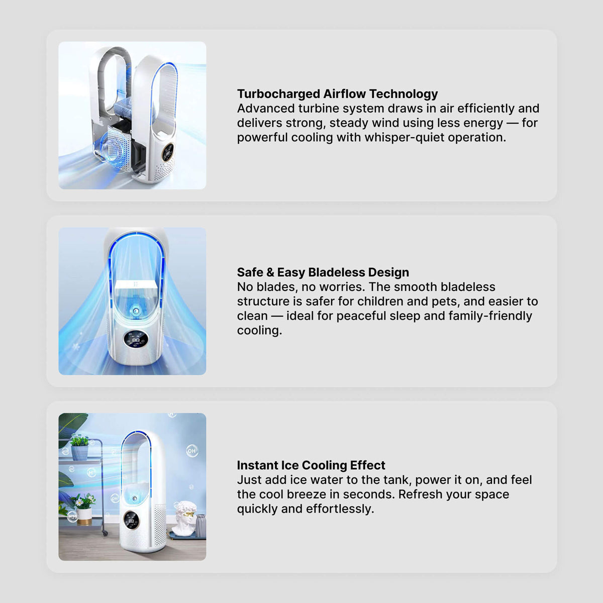 Bladeless Portable Air Cooler | Ultra-Quiet, Ergonomic Design Perfect for Home and Office Use