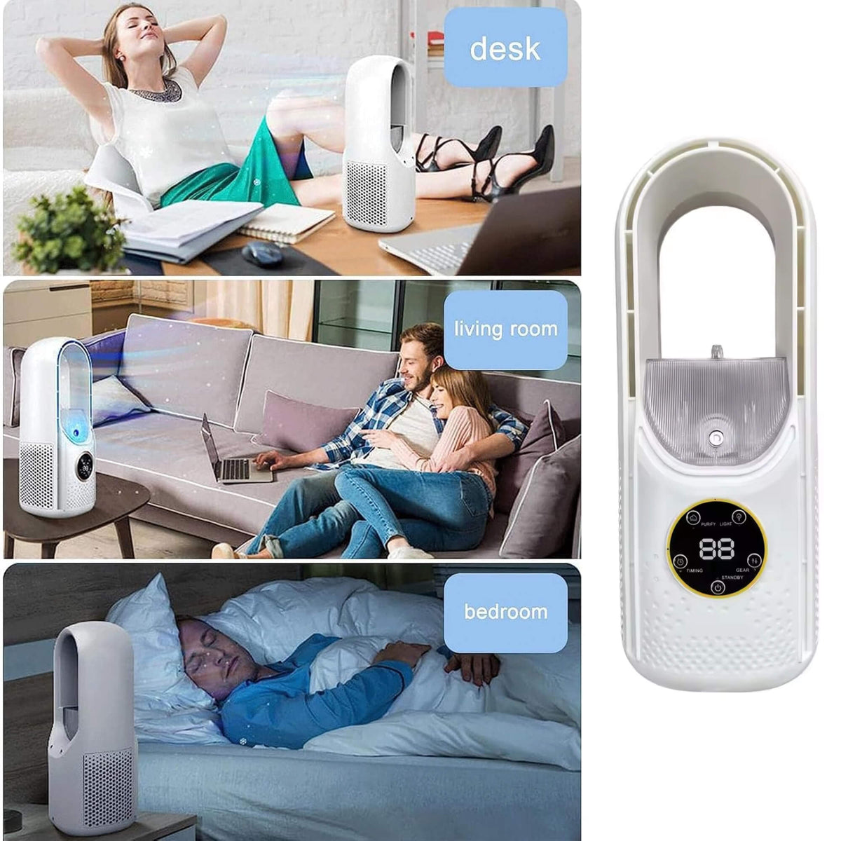 Bladeless Portable Air Cooler | Ultra-Quiet, Ergonomic Design Perfect for Home and Office Use