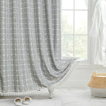 Bohemian Linen Shower Curtain with Tassels & Waterproof Design