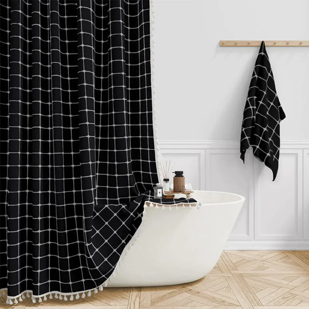 Bohemian Linen Shower Curtain with Tassels & Waterproof Design
