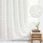 Bohemian Linen Shower Curtain with Tassels & Waterproof Design
