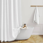 Bohemian Linen Shower Curtain with Tassels & Waterproof Design