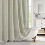 Bohemian Linen Shower Curtain with Tassels & Waterproof Design