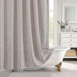 Bohemian Linen Shower Curtain with Tassels & Waterproof Design