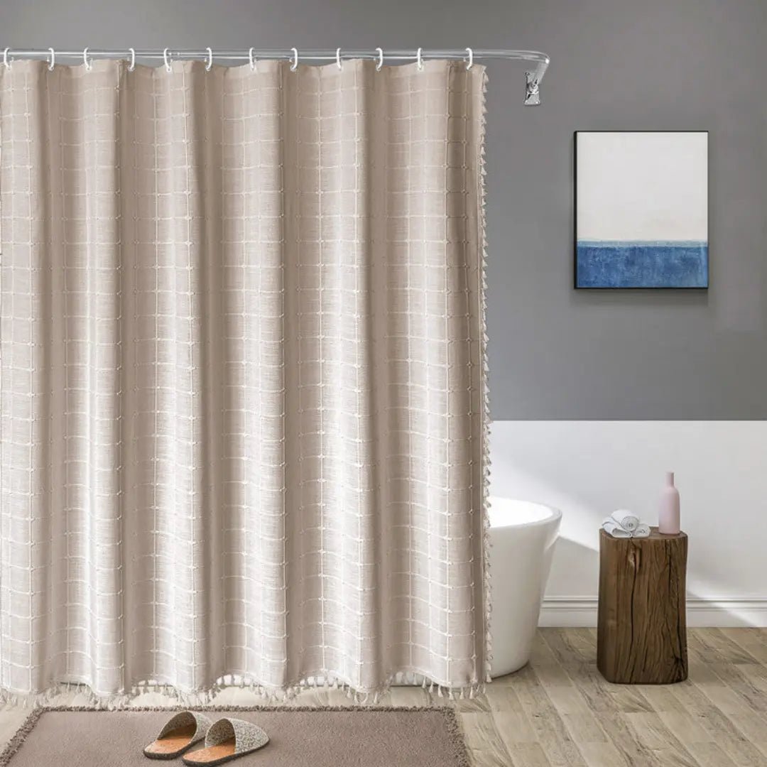 Bohemian Linen Shower Curtain with Tassels & Waterproof Design