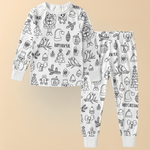 Children's Cotton Pajama Set with Christmas Painting Design