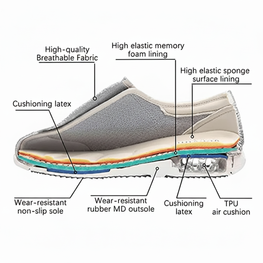 Diabetic Shoes with Memory Foam and Zero-Drop Design
