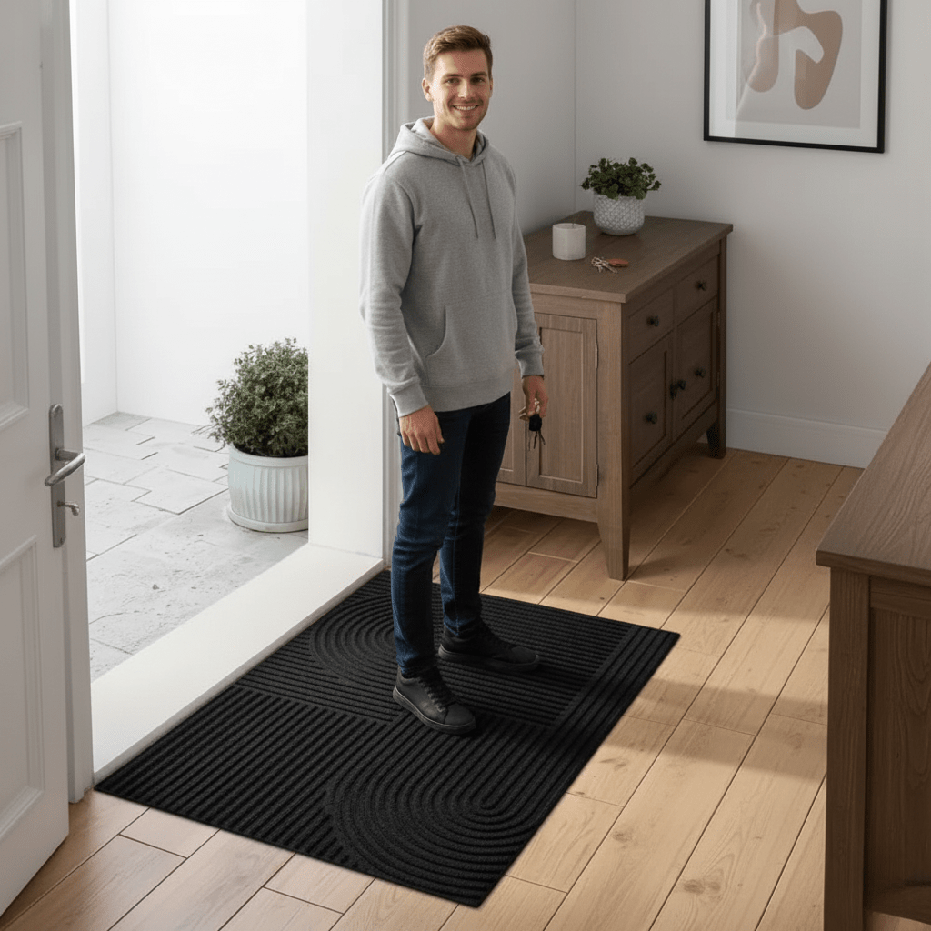 Absorbent, Washable Mat with Flowing Line Pattern