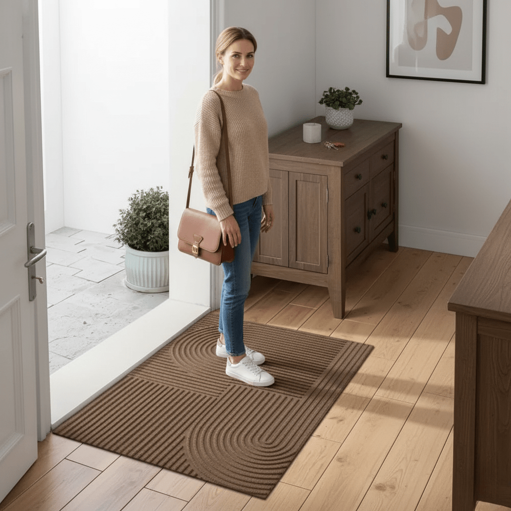 Absorbent, Washable Mat with Flowing Line Pattern