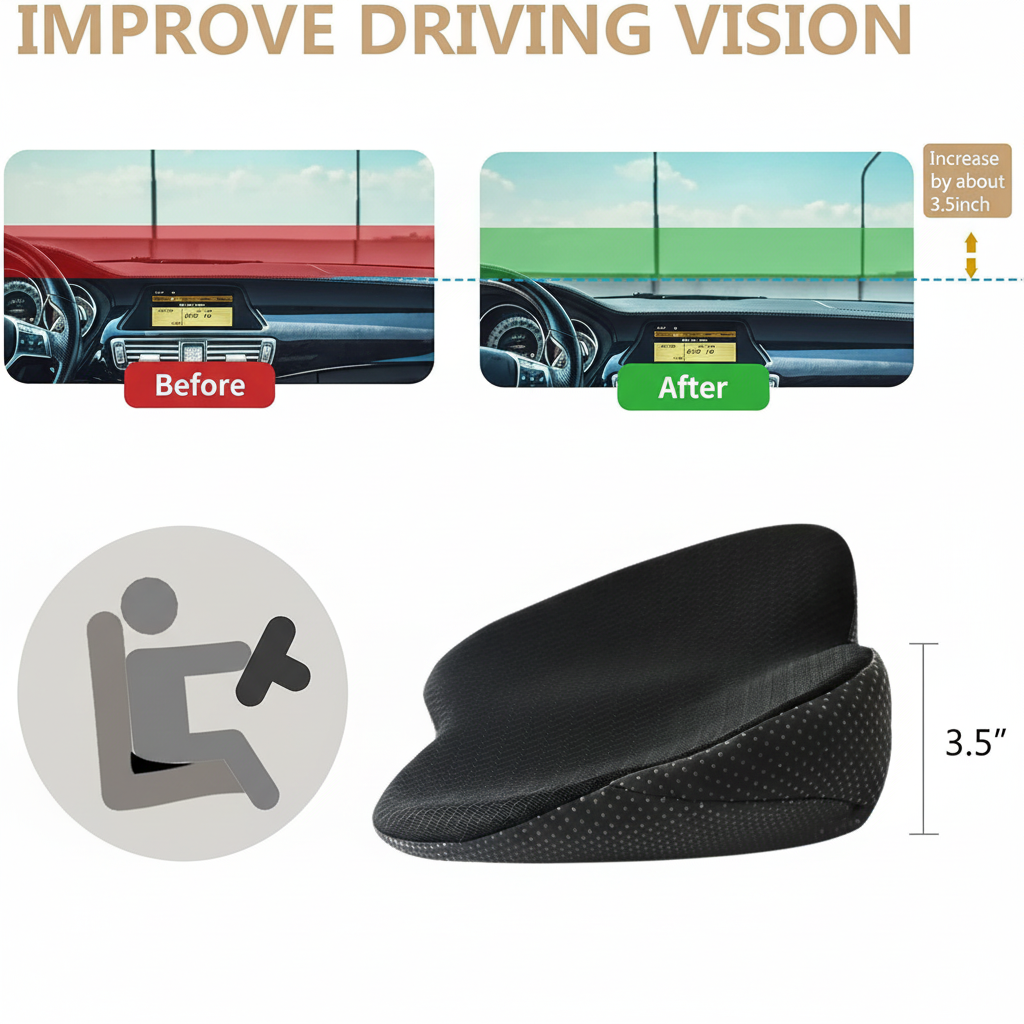 Comfort Boost Cushion for Car Seat Height Adjustment for Shorter Drivers