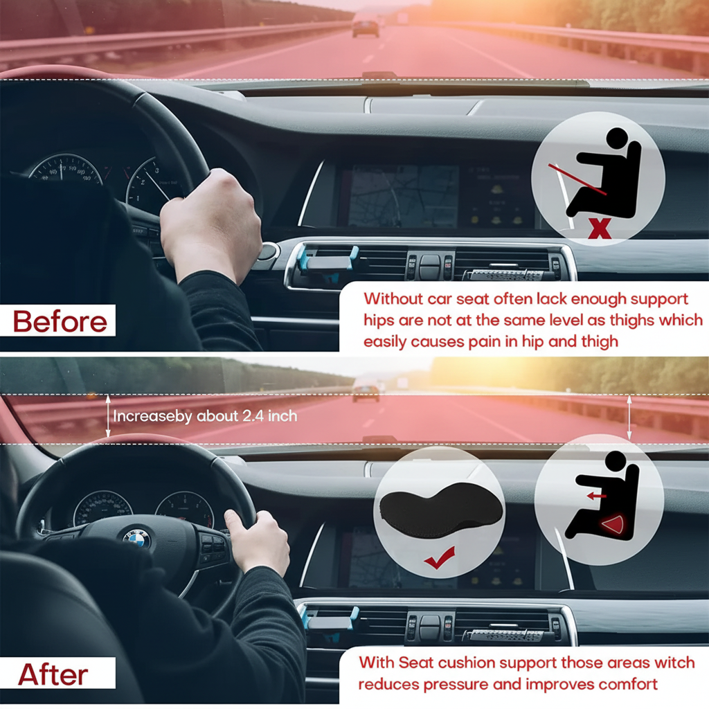 Comfort Boost Cushion for Car Seat Height Adjustment for Shorter Drivers