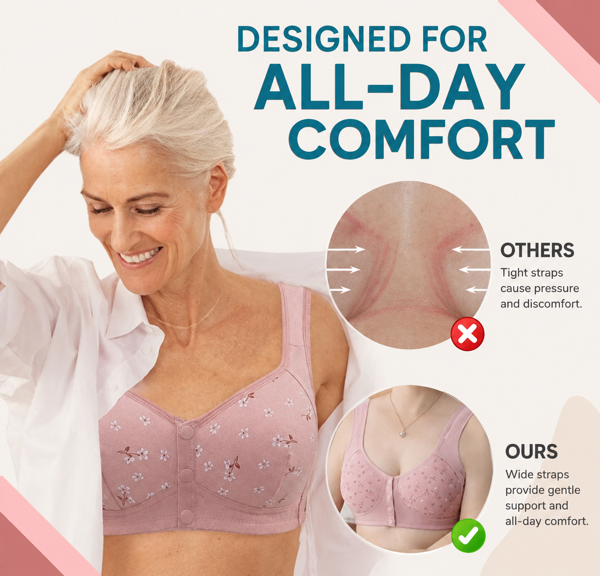Comfortable Button Closure Bra