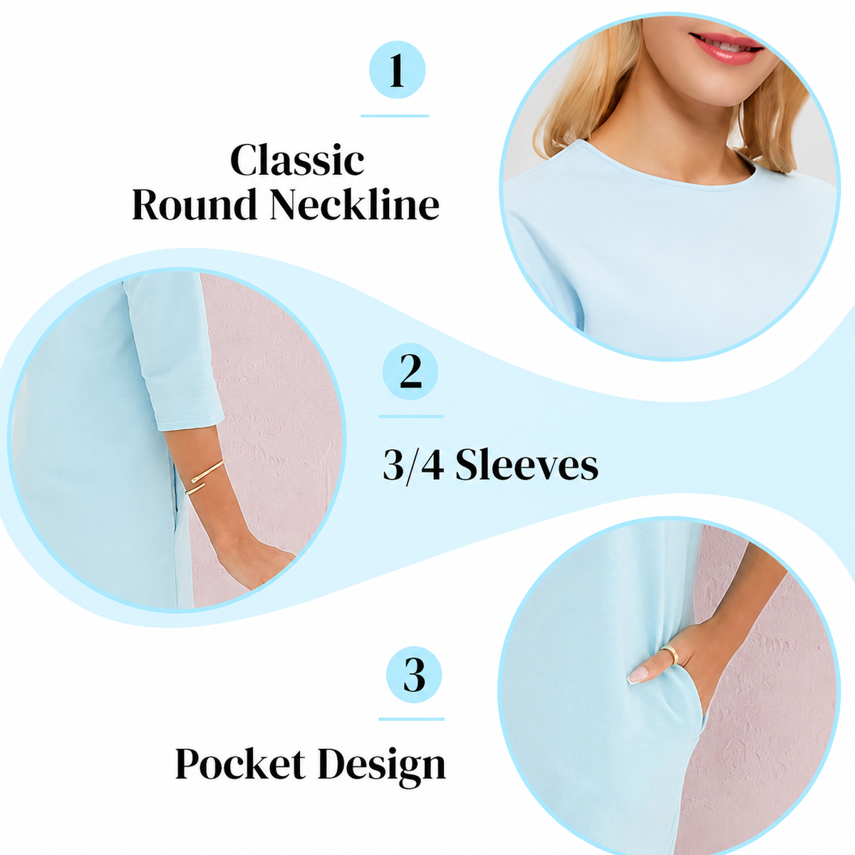 Women's Casual Sport Dress | Relaxed Fit & 3/4 Sleeves | Comfortable Everyday & Home Office Style | Sizes S-5XL