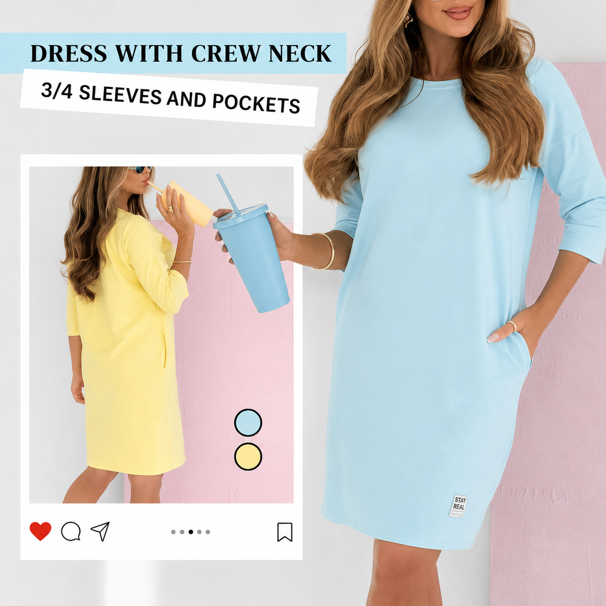 Women's Casual Sport Dress | Relaxed Fit & 3/4 Sleeves | Comfortable Everyday & Home Office Style | Sizes S-5XL