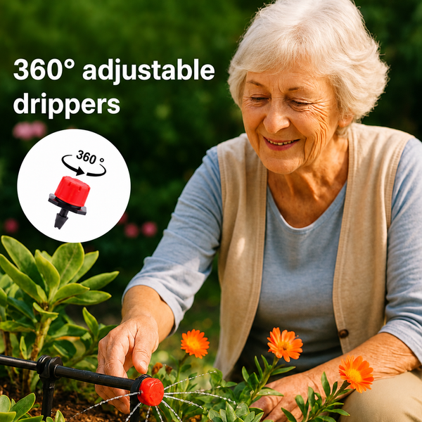 Adjustable Drip Irrigation System for Plants | 360° Water Control | Set of 100 Irrigation Droppers for Gardens, Raised Beds, and Flower Pots
