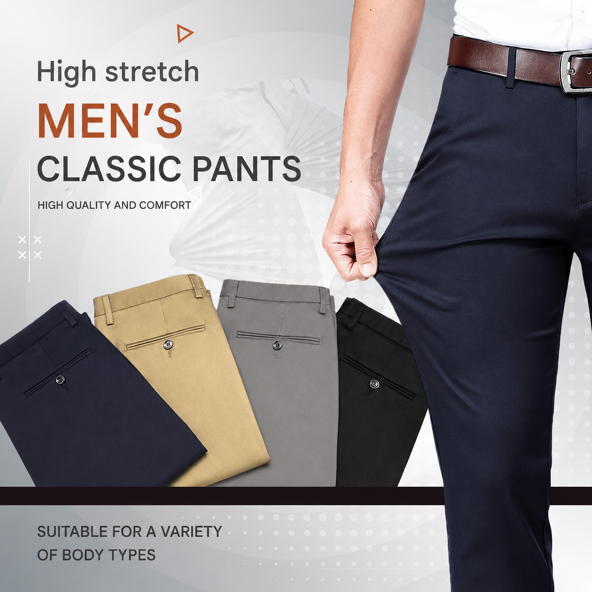 Men's Stretch Suit Pants Modern Fit | High Stretch Classic Business Pants | Comfortable Elegant Men's Pants for Office & Everyday Use