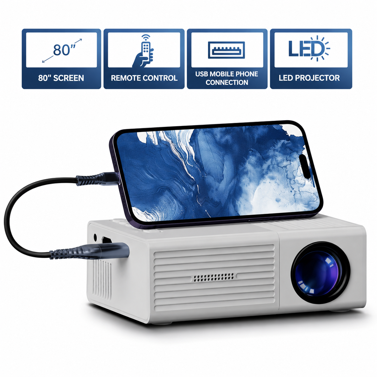 Mini Projector | 3000 Lumens | Portable & Energy Efficient | HDMI & USB Compatible