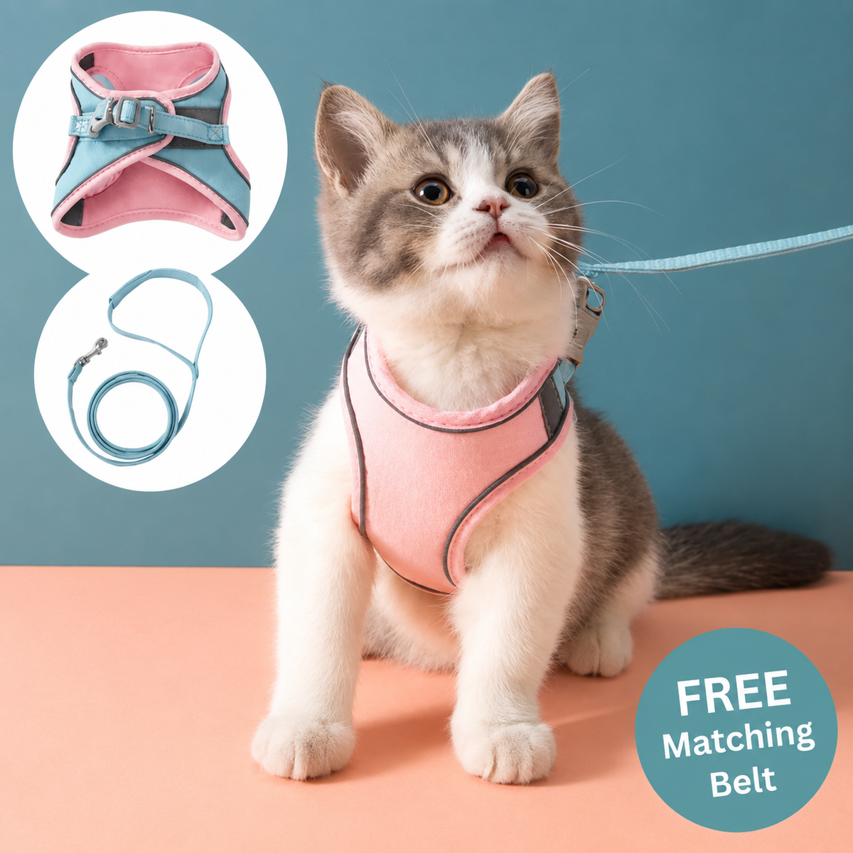 Comfortable Cat Harness with Reflective Stripes for Safe Night Walks | 50% OFF