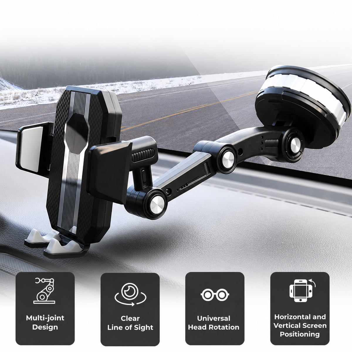 Car Phone Holder | Strong Suction Cup Grip | 360° Rotation | One-Hand Operation