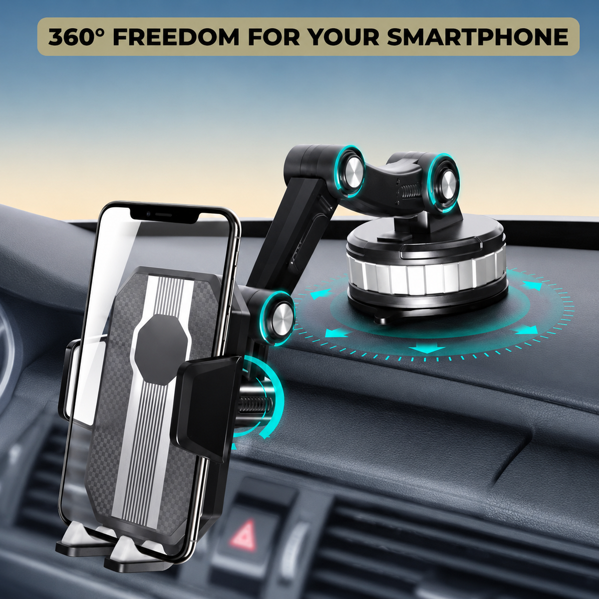Car Phone Holder | Strong Suction Cup Grip | 360° Rotation | One-Hand Operation