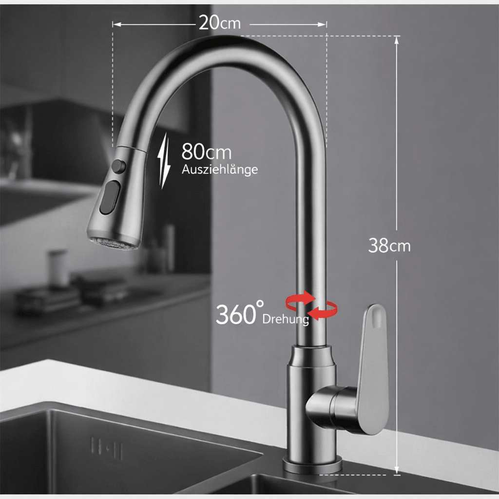 Elegant Kitchen Faucet with Pull-Out Function and 360° Rotation