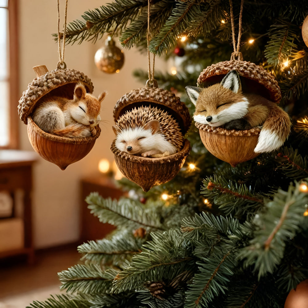 Woodland Animal Christmas Tree Ornaments - Acorn Holiday Decor