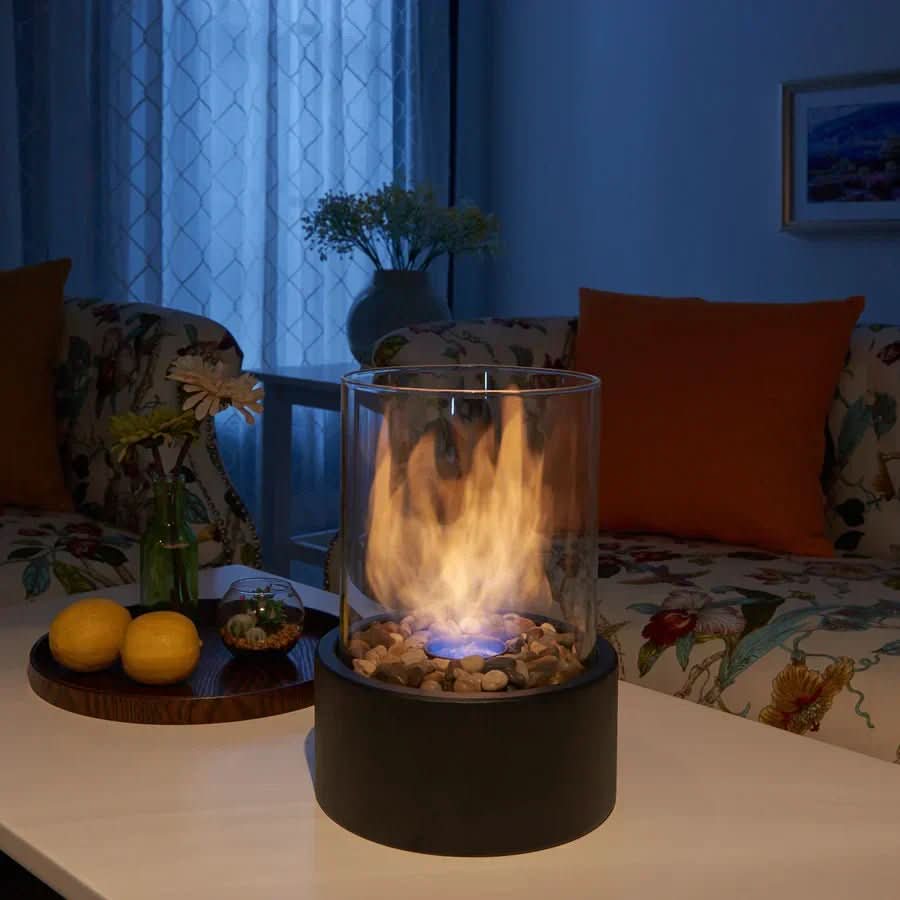 Modern Table Fireplace with Real Flames & Smoke-Free Bioethanol Fuel