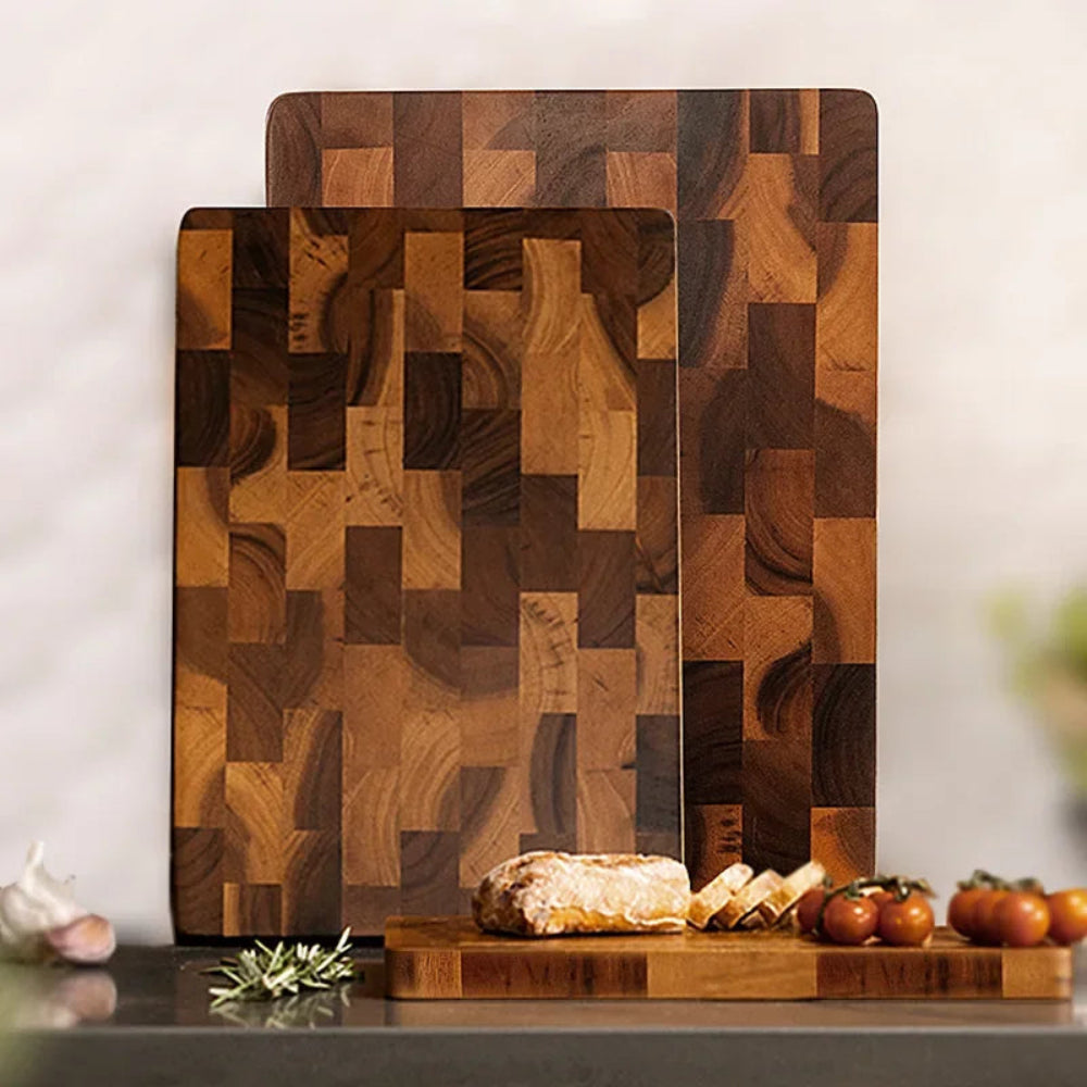 Double-Sided Cutting Board with Drainage Grooves for Kitchen Preparation
