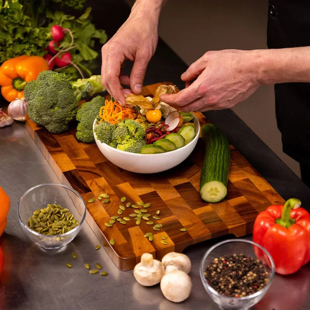 Double-Sided Cutting Board with Drainage Grooves for Kitchen Preparation