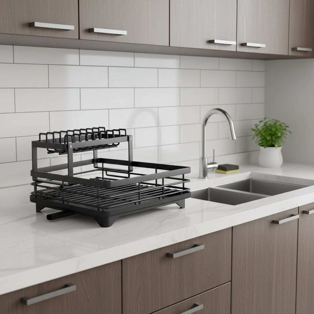 Foldable Stainless Steel Dish Rack with Space-Saving Design for Modern Kitchens